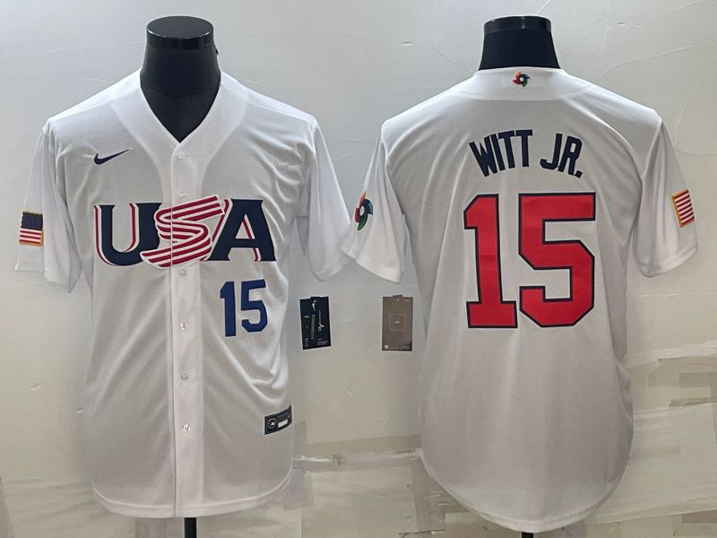 Men 2023 World Cub USA 15 Witt jr White Nike MLB Jersey